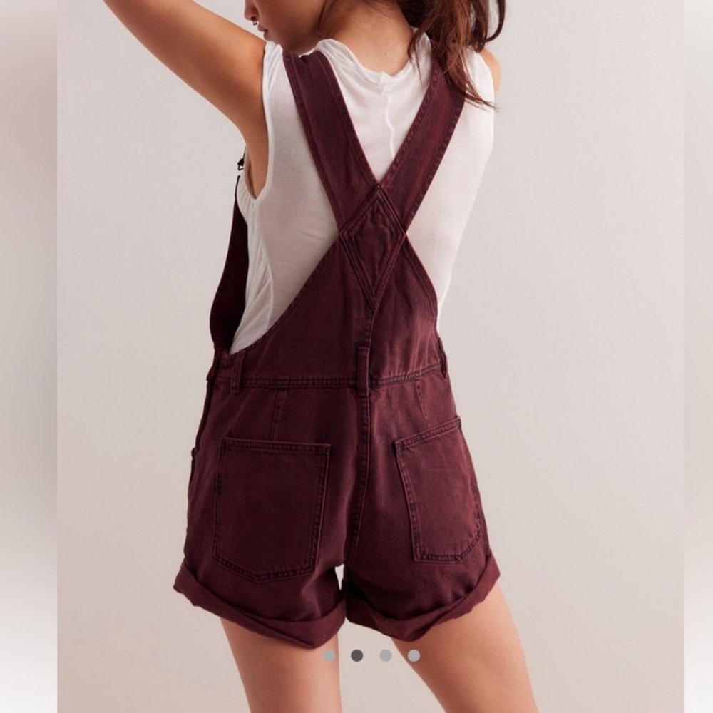 NEW Free people  Burgundy Corduroy Denim Overalls shortall romper size large - Picture 2 of 14